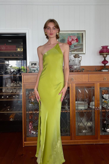 Niulatu Green Sheath One Shoulder Long Party Prom Dress With Slit Backless Evening Dress HZ1007